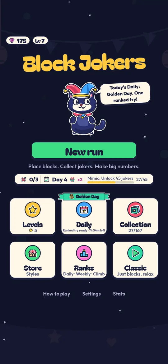 Home screen with Jinx and the game modes